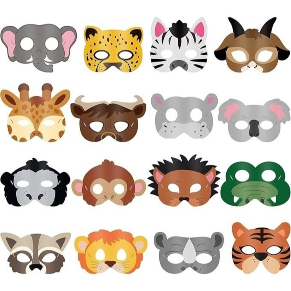 16 Piece Kids Jungle Wildlife Masks Animal Theme Dress Up Party Favors Kids Birt